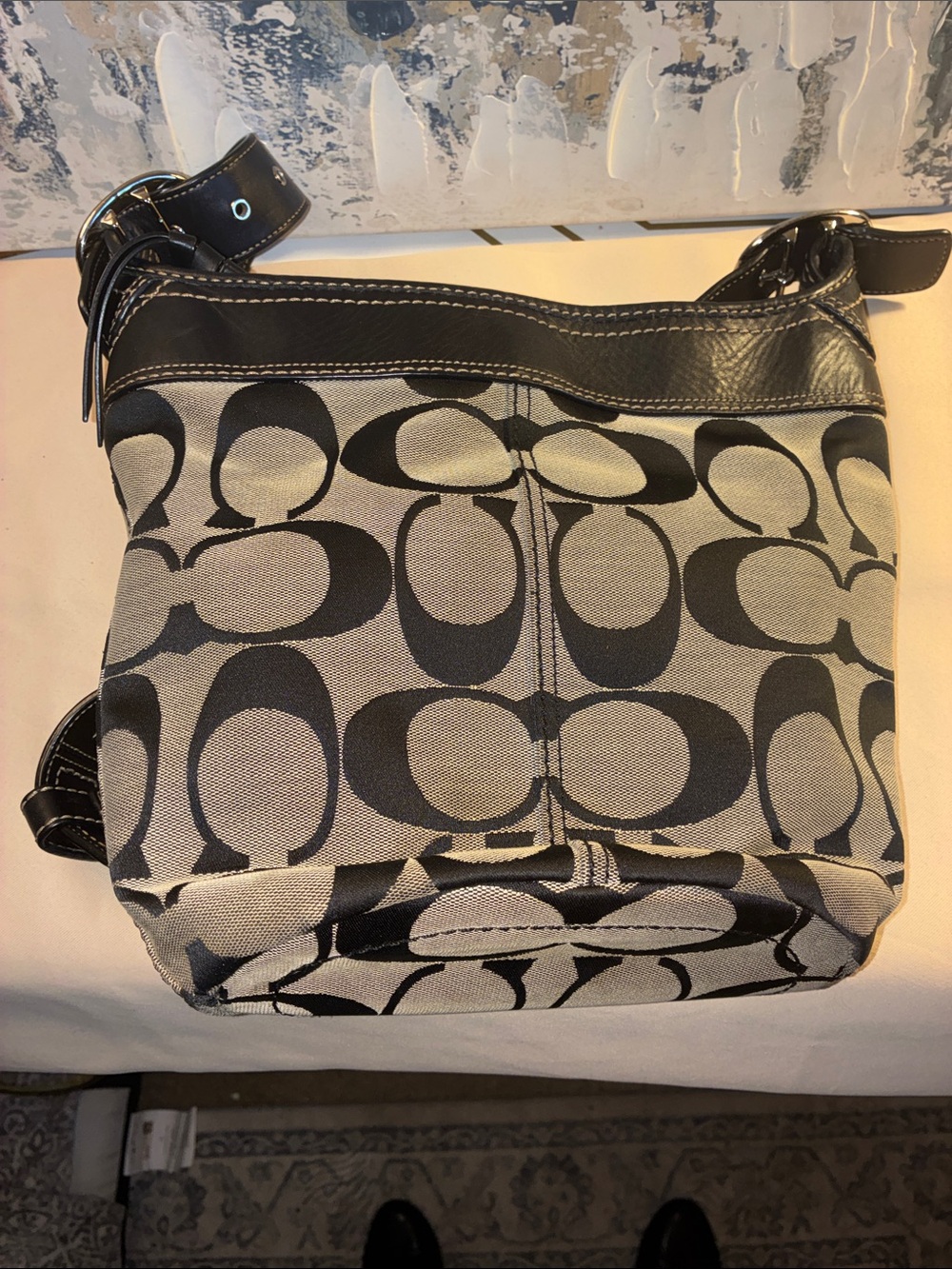 Genuine Y2K  Coach  Canvas Bleeker Bucket Black & Tan $75 ! 🔔🔔 - Picture 15 of 16